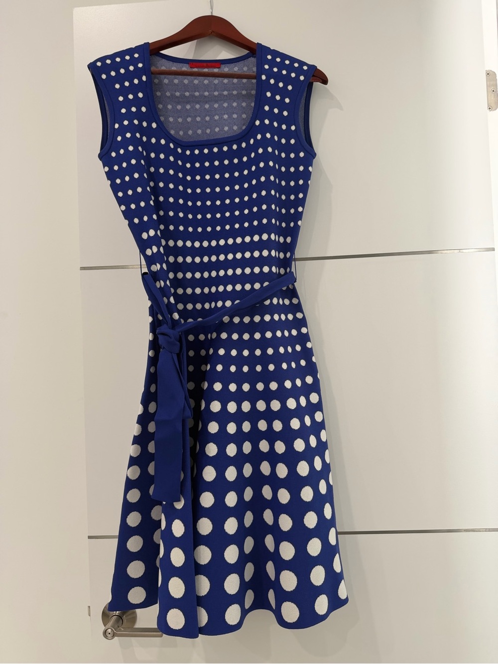Carolina Herrera Blue and White Polka Dot Sleeveless Fit-and-Flare Dress